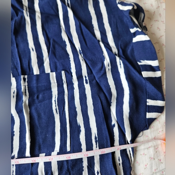 4/$20 Navy Blue Striped Button Down Cropped Shirt - Picture 6 of 6